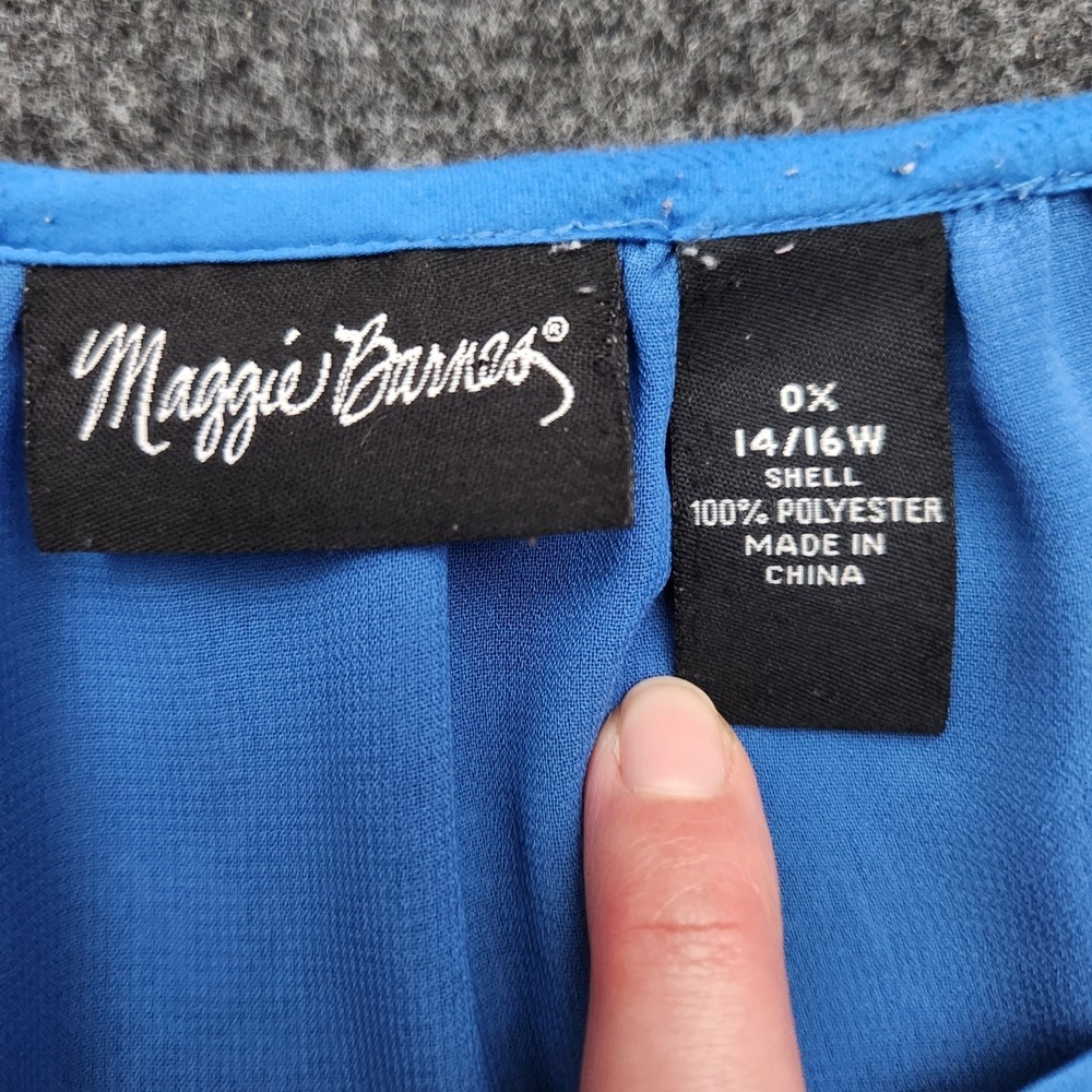 Maggie Barnes Womens 0X 14/16 Blue Abstract Print Sheer Lined Top Coastal Beachy - Picture 6 of 7